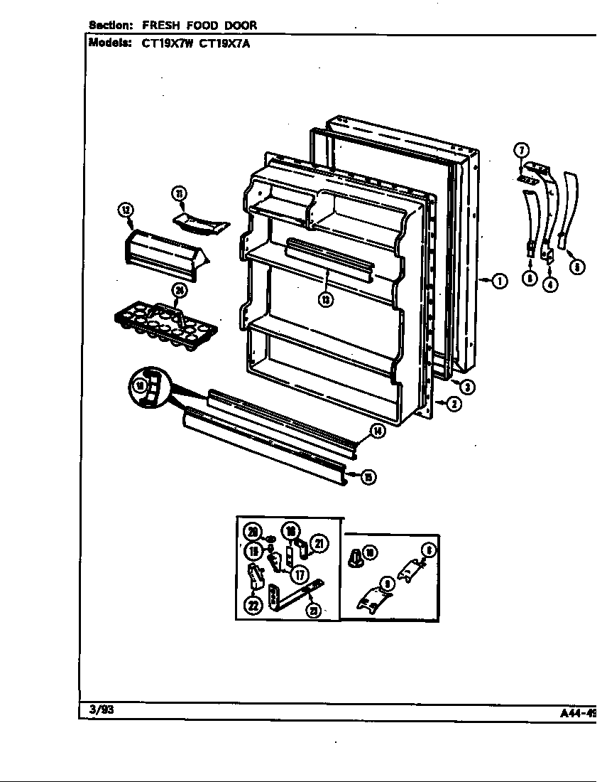 Crosley CT19X7W/DC66A fresh food door (ct19x7a/dc67a) (ct19x7w/dc66a) diagram