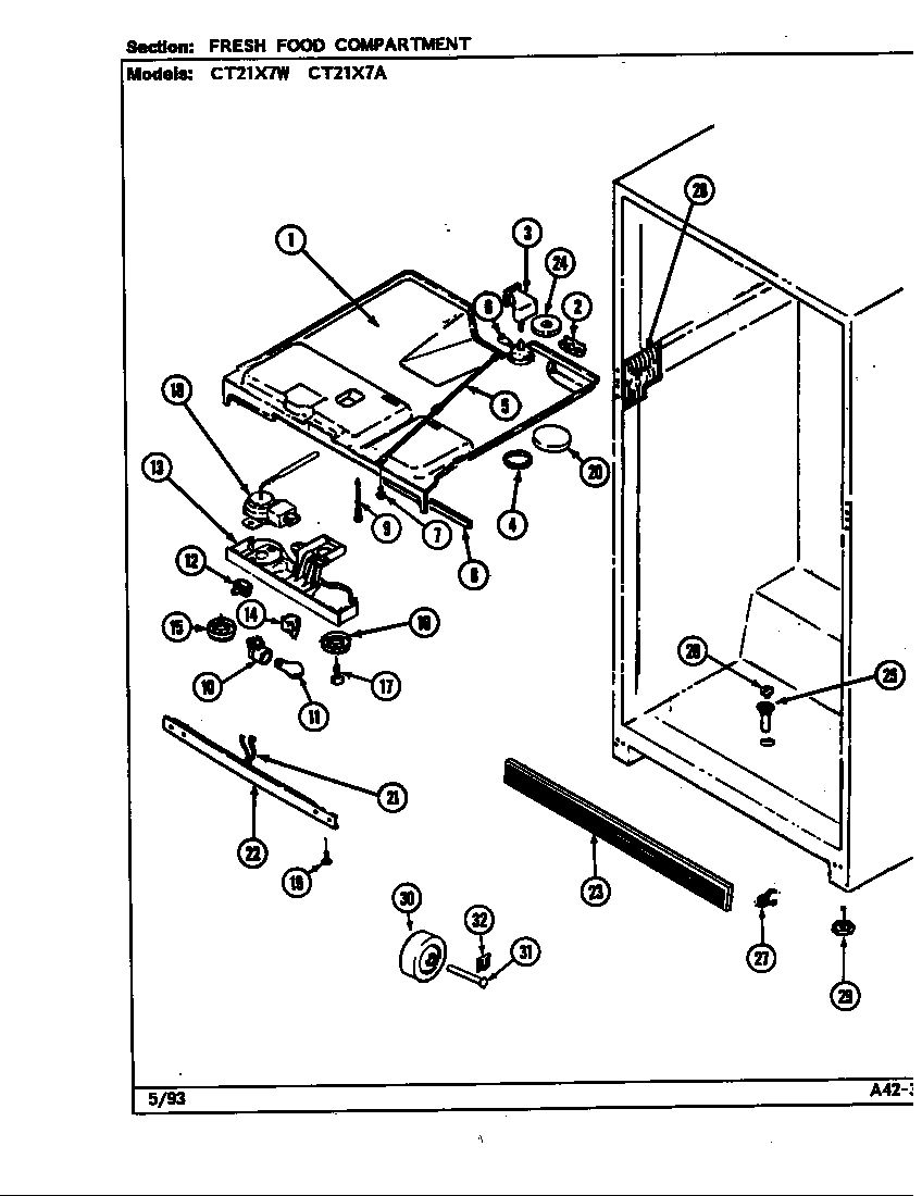 Crosley CT21X7W/DD67A fresh food compartment (ct21x7a/dd68a) (ct21x7w/dd67a) diagram