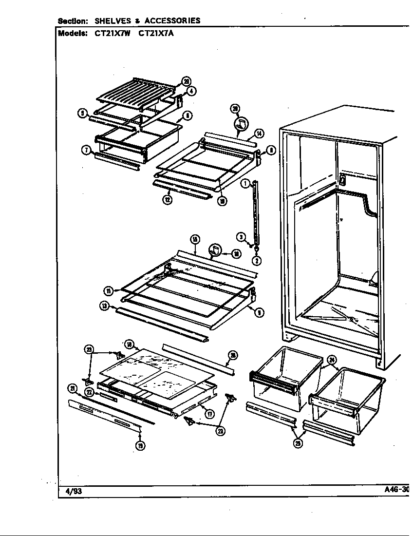 Crosley CT21X7W/DD67A shelves & accessories (ct21x7a/dd68a) (ct21x7w/dd67a) diagram