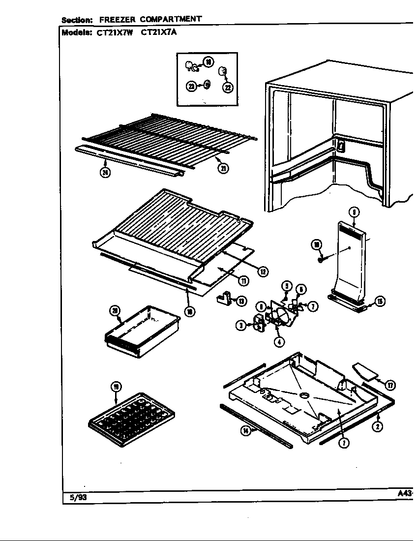 Crosley CT21X7W/DD67A freezer compartment (ct21x7a/dd68a) (ct21x7w/dd67a) diagram