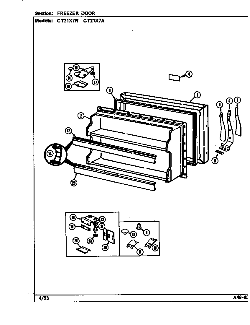 Crosley CT21X7W/DD67A freezer door (ct21x7a/dd68a) (ct21x7w/dd67a) diagram
