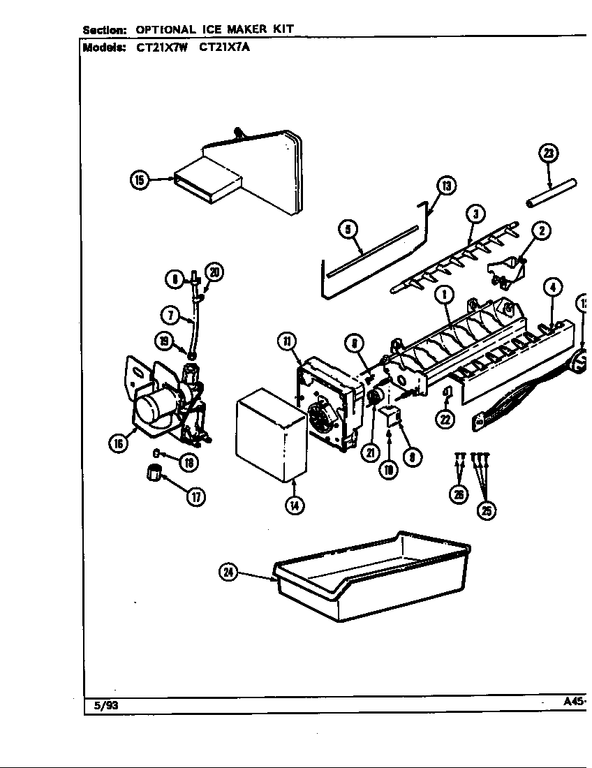 Crosley CT21X7W/DD67A optional ice maker kit (ct21x7a/dd68a) (ct21x7w/dd67a) diagram