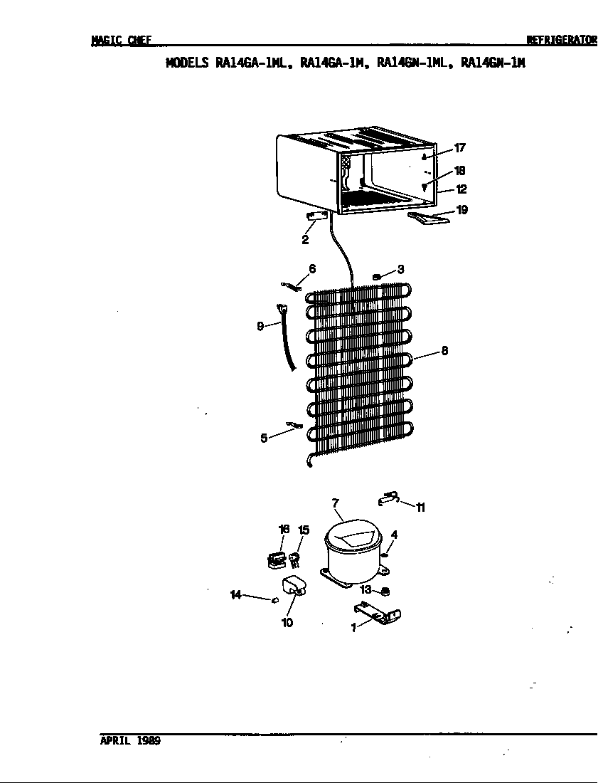 Magic Chef RA14GN-1ML unit compartment & system diagram
