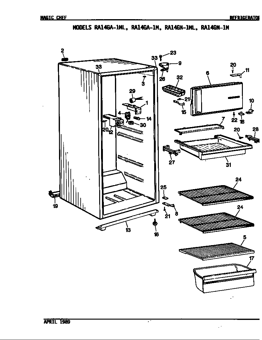 Magic Chef RA14GN-1ML shelves & accessories diagram