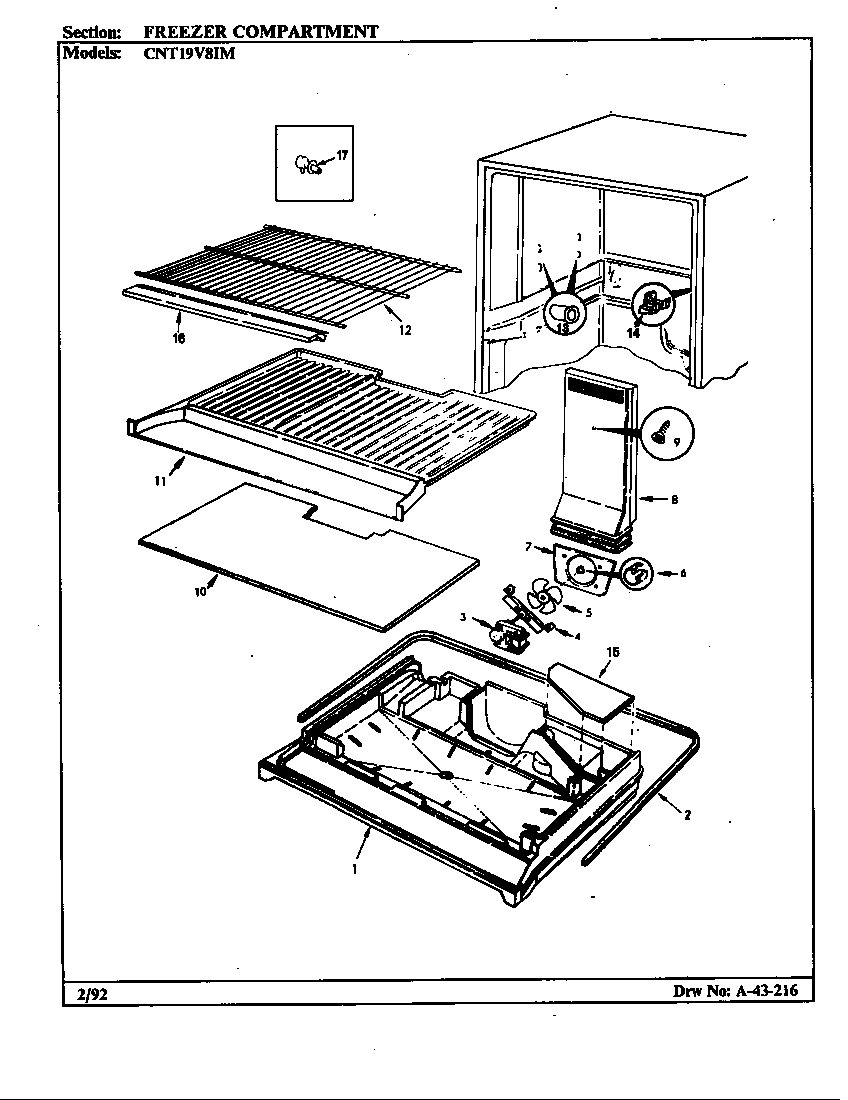 Crosley CNT19V8IMH/CC55A freezer compartment diagram