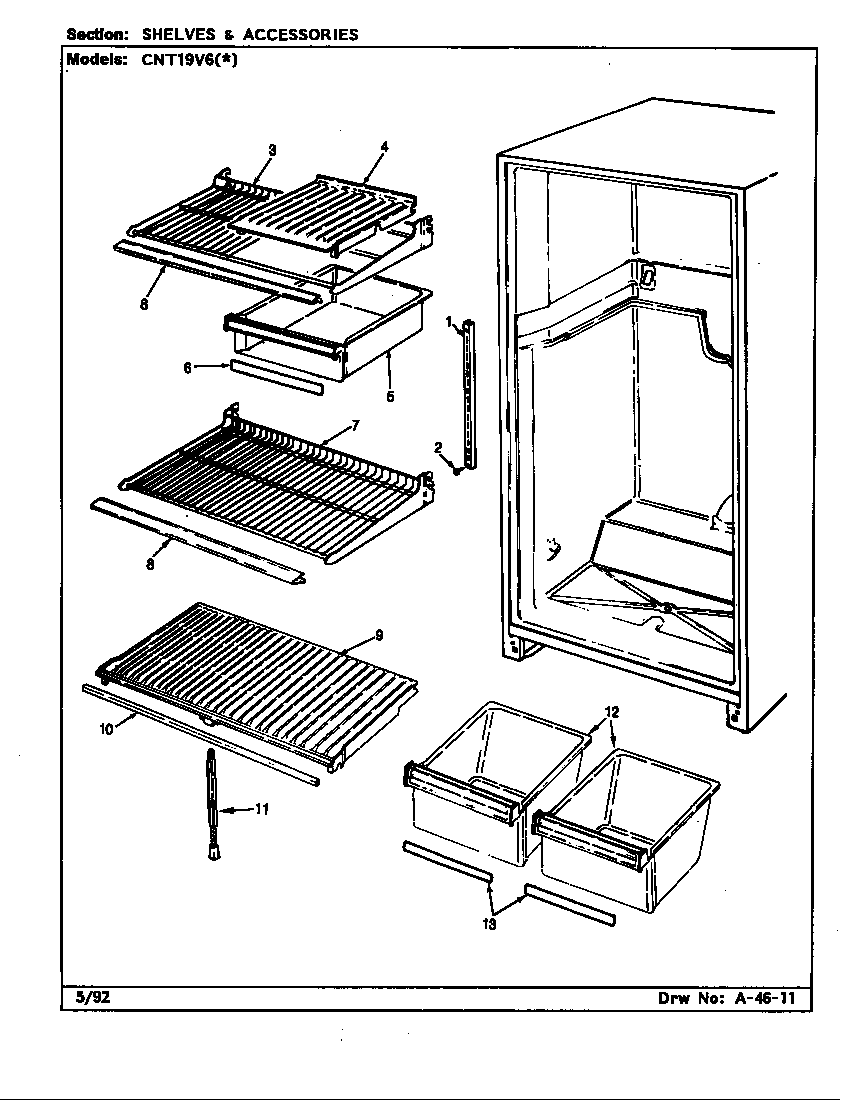Crosley CNT19V6A/CC51A shelves & accessories diagram