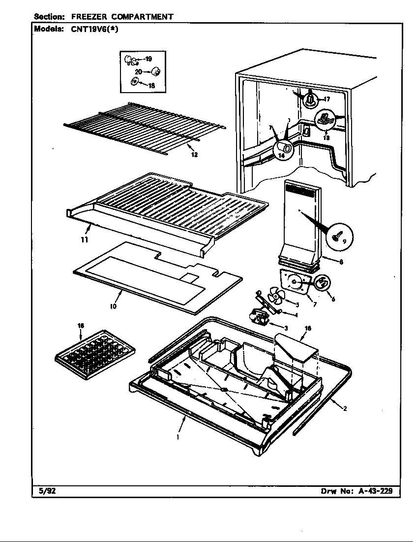 Crosley CNT19V6A/CC51A freezer compartment diagram