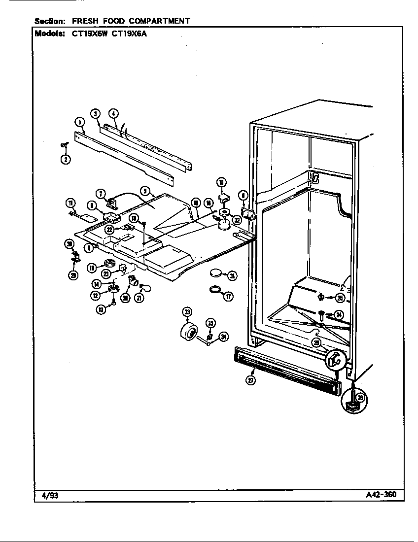 Crosley CT19X6W/DE66A fresh food compartment diagram