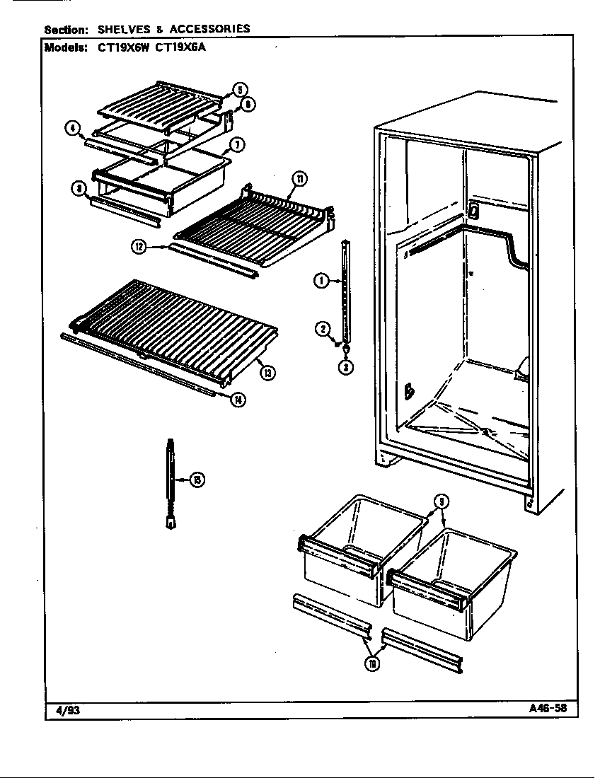 Crosley CT19X6W/DE66A shelves & accessories diagram