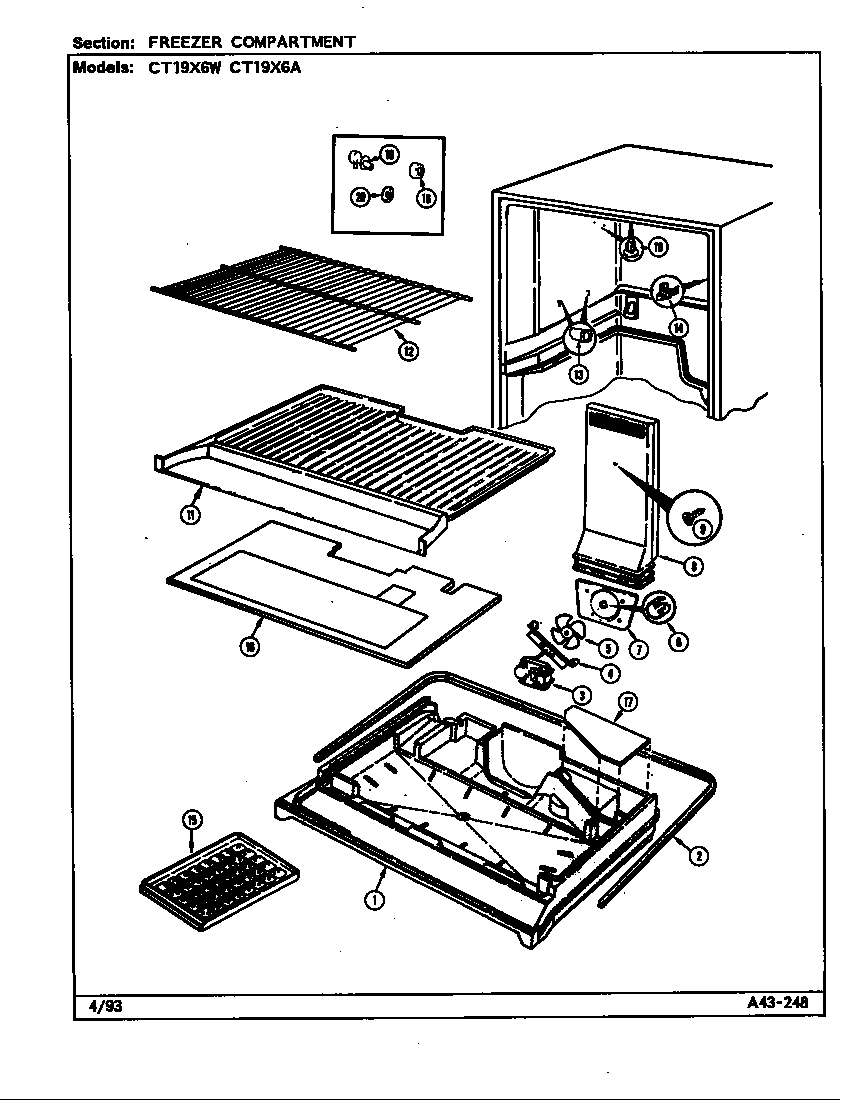 Crosley CT19X6W/DE66A freezer compartment diagram