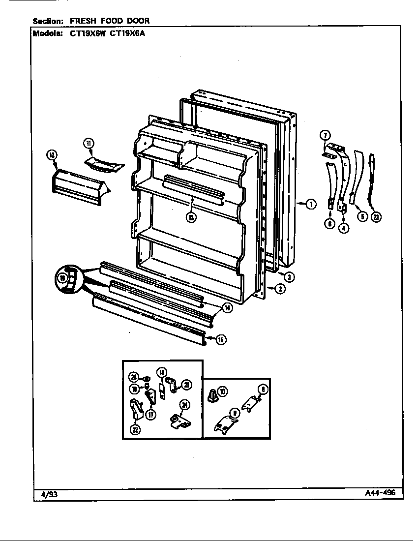 Crosley CT19X6W/DE66A fresh food door diagram
