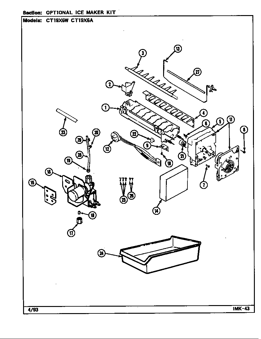 Crosley CT19X6W/DE66A optional ice maker kit diagram