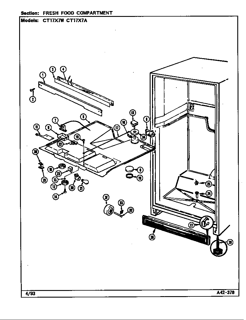 Crosley CT17X7A/DC38A fresh food compartment diagram