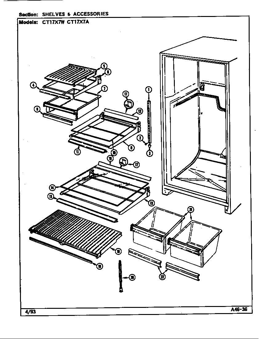 Crosley CT17X7A/DC38A shelves & accessories diagram