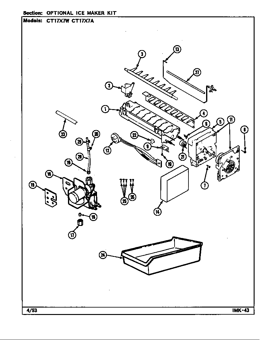 Crosley CT17X7A/DC38A optional ice maker kit diagram