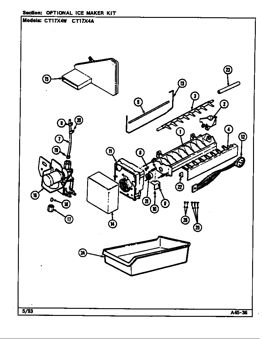 Crosley CT17X4W/DC33B optional ice maker kit diagram