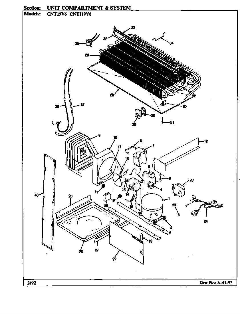 Crosley CNTI19V6/AC52A unit compartment & system diagram