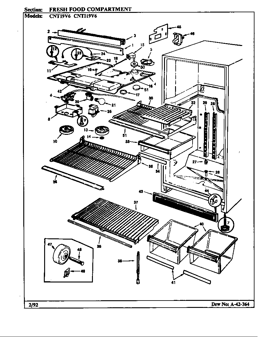 Crosley CNTI19V6/AC52A fresh food compartment diagram