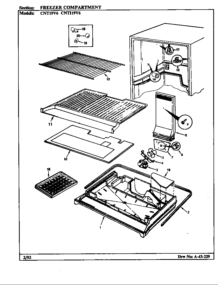 Crosley CNT19V6A/BC51A freezer compartment diagram