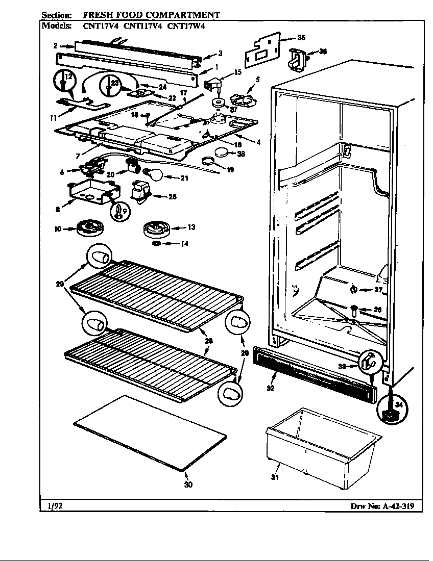 Crosley CNT17V4-AC33B fresh food compartment diagram