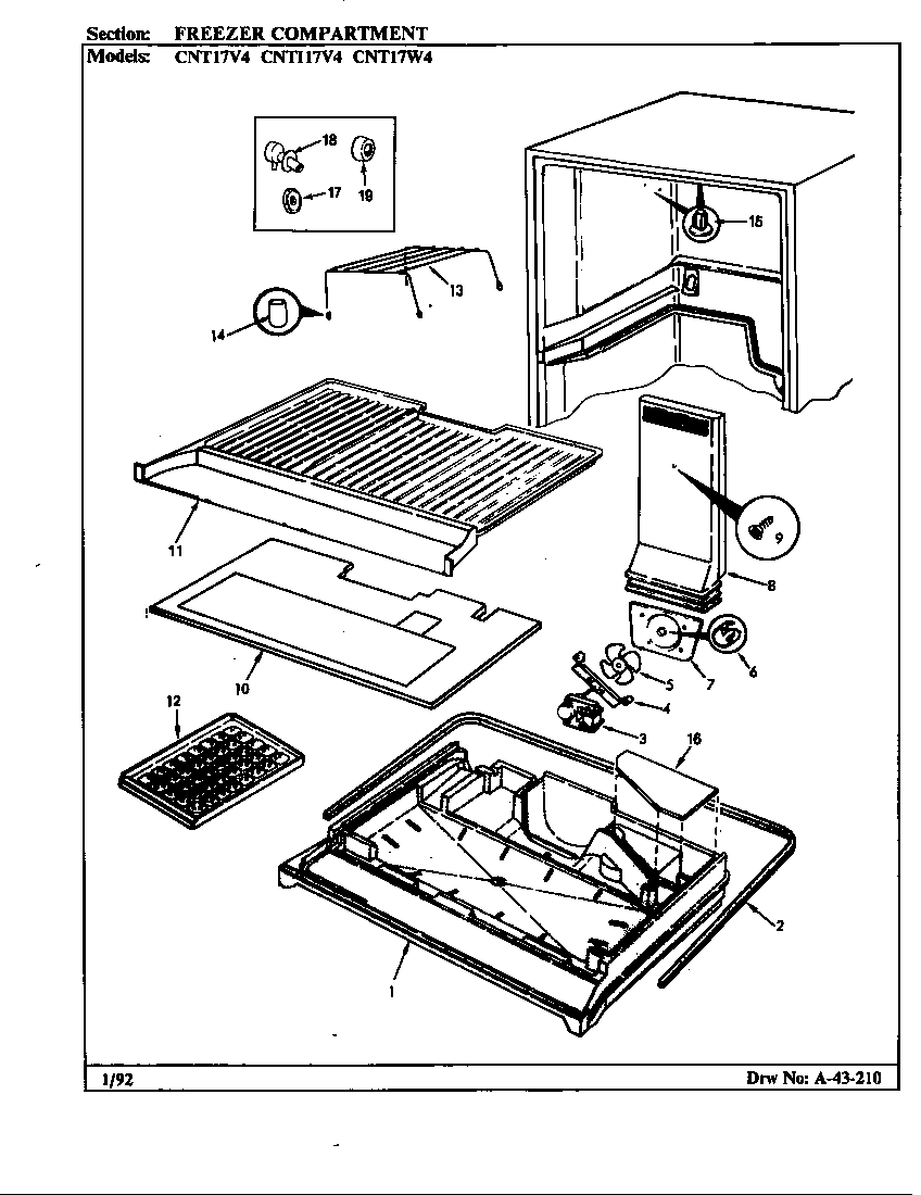 Crosley CNT17W4A/BC33A freezer compartment diagram