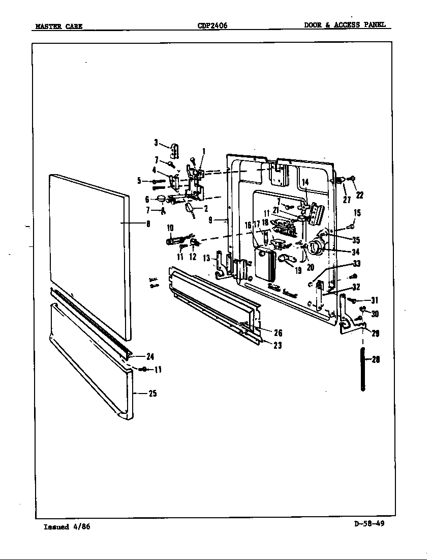 Crosley CDP2406 door & access panel diagram