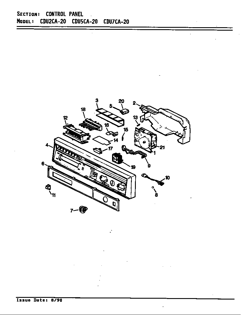 Crosley CDU7CA-20 control panel diagram