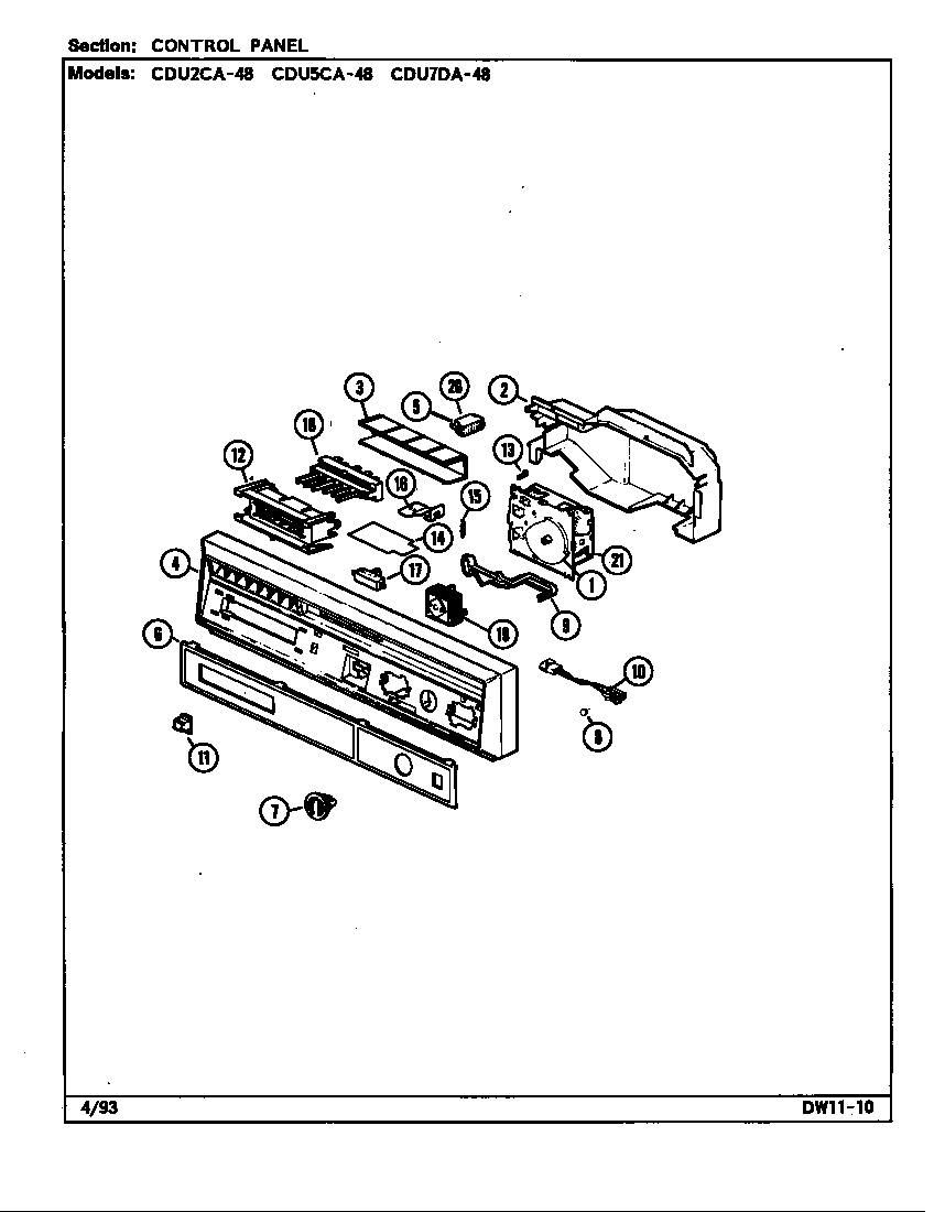 Crosley CDU2CA-48 control panel diagram