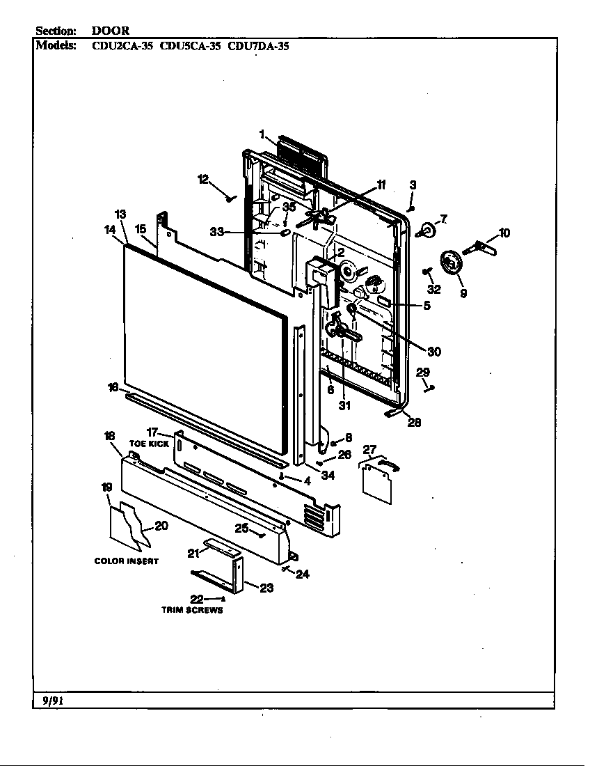 Crosley CDU2CA-35 door diagram