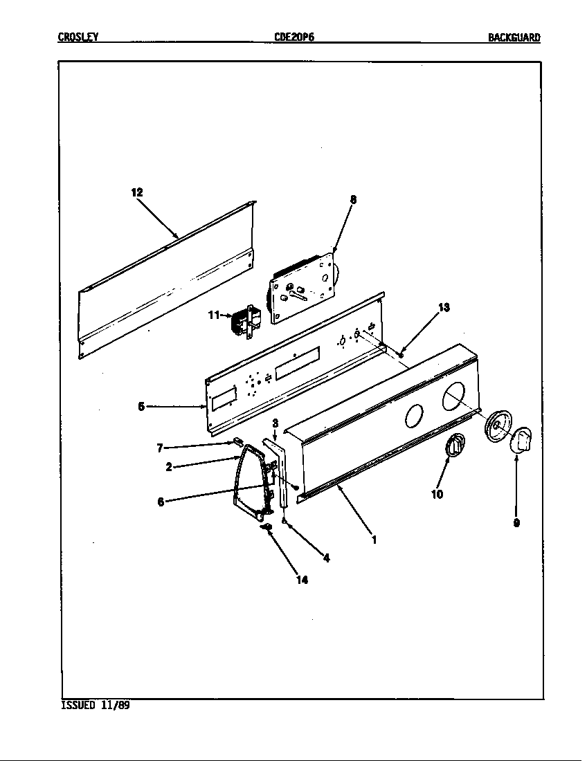 Crosley CDE20P6W control panel (orig. rev. a-d) (cde20p6a) (cde20p6w) diagram
