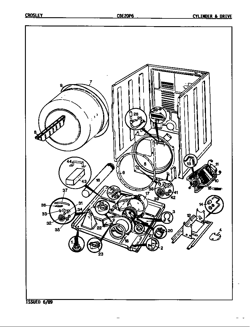 Crosley CDE20P6W cylinder & drive (orig.-rev. a-d) (cde20p6a) (cde20p6w) diagram