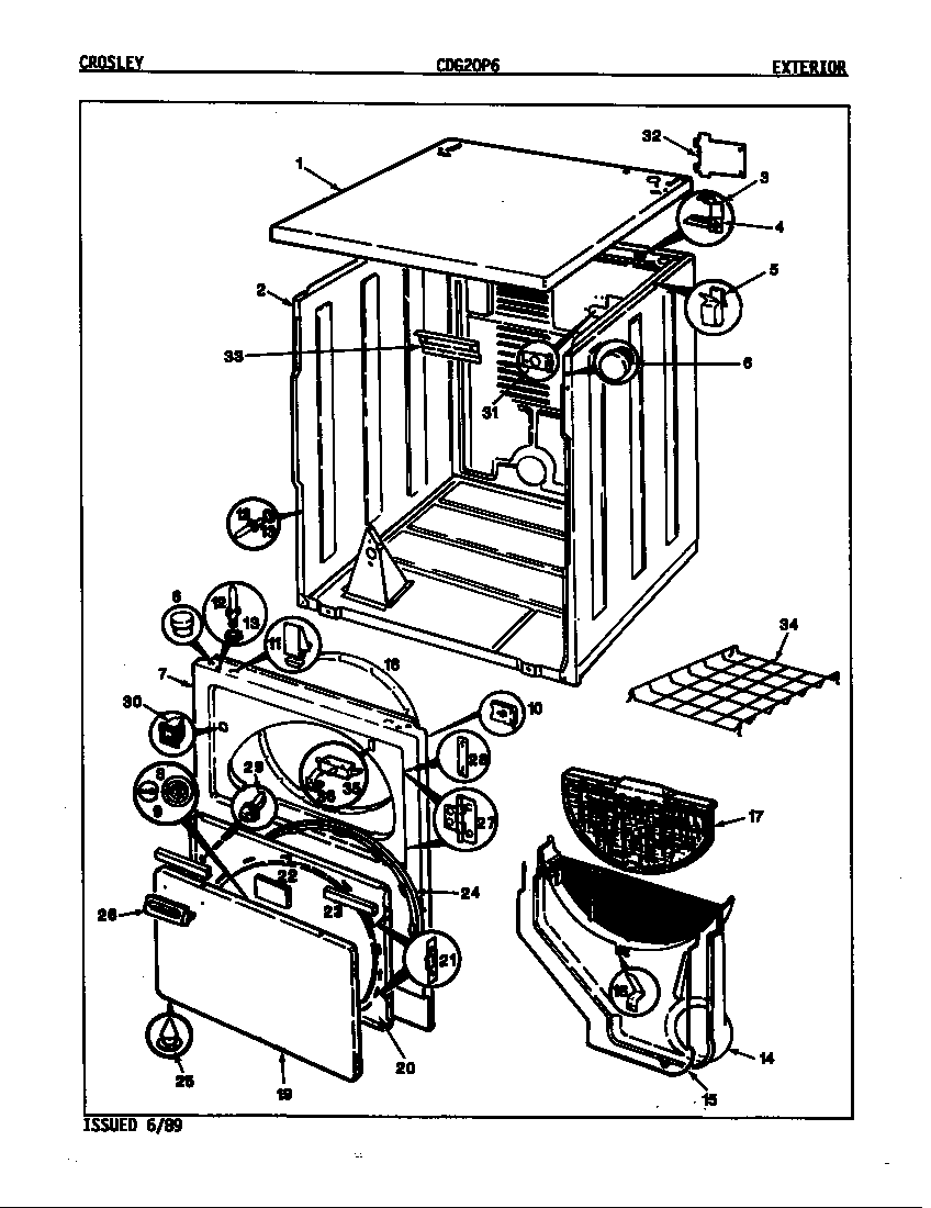 Crosley CDG20P6W exterior (orig. rev. a-d) diagram