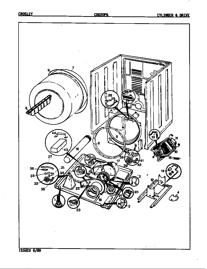 Crosley CDG20P6W cylinder & drive (orig.-rev. a-d) diagram