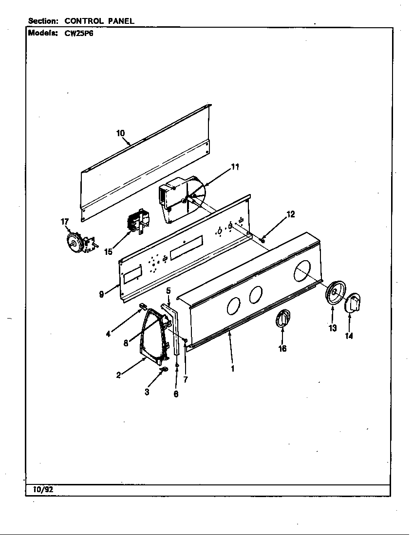 Crosley CW25P6A control panel (rev. f-k) diagram