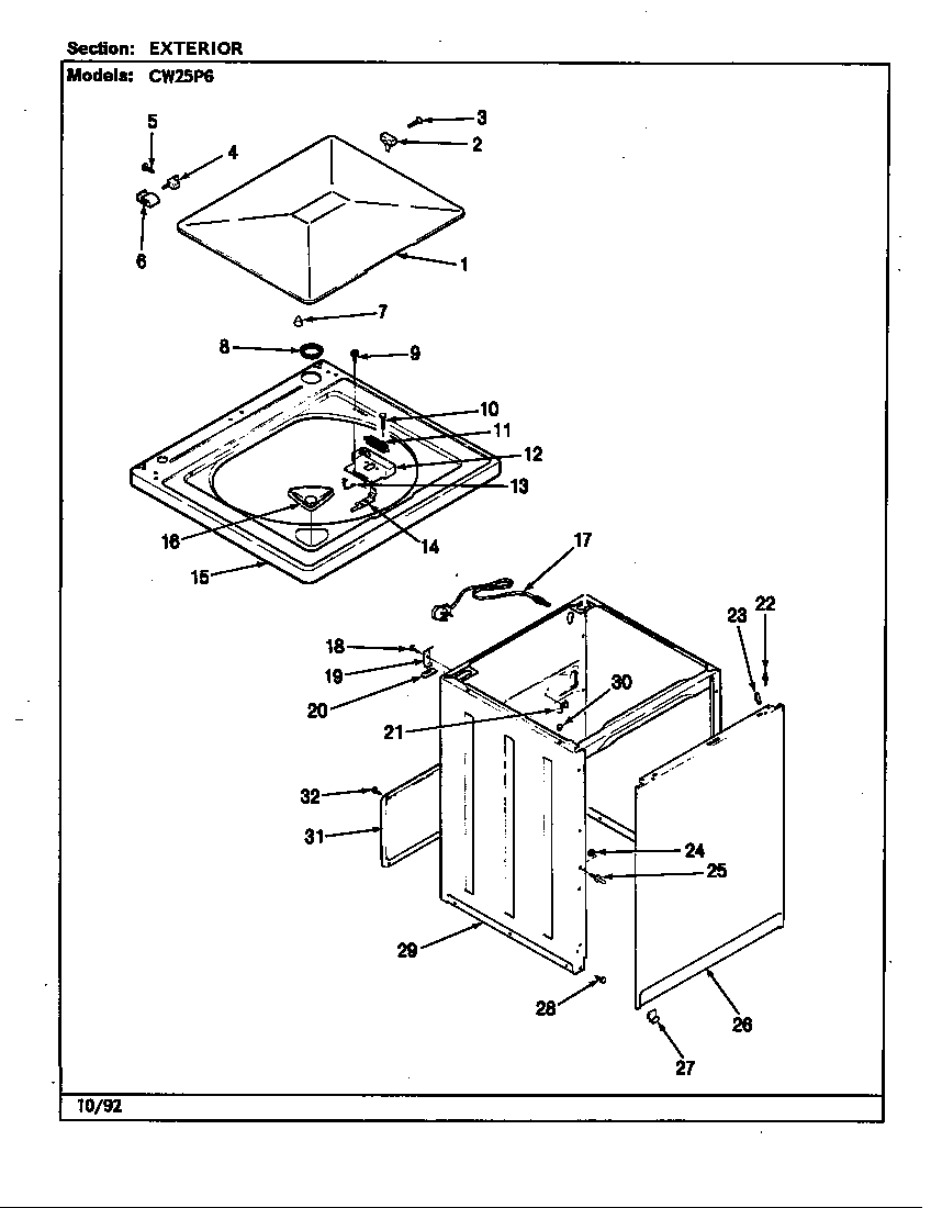 Crosley CW25P6A exterior (rev. f-k) diagram