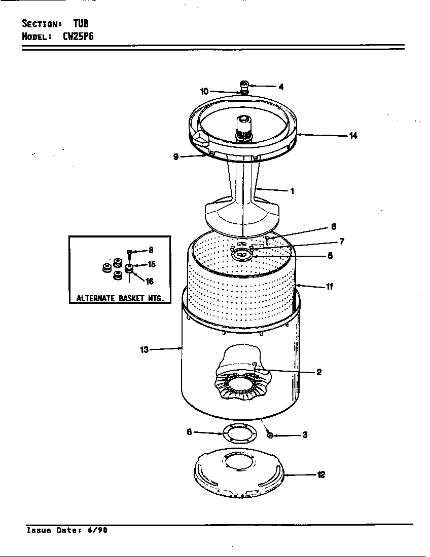Crosley CW25P6A tub parts (rev. e) diagram
