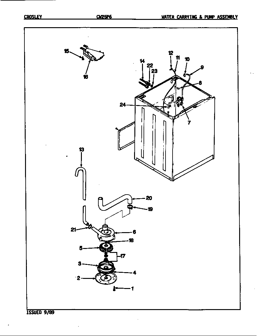 Crosley CW25P6A water carrying & pump assy (rev. e) diagram