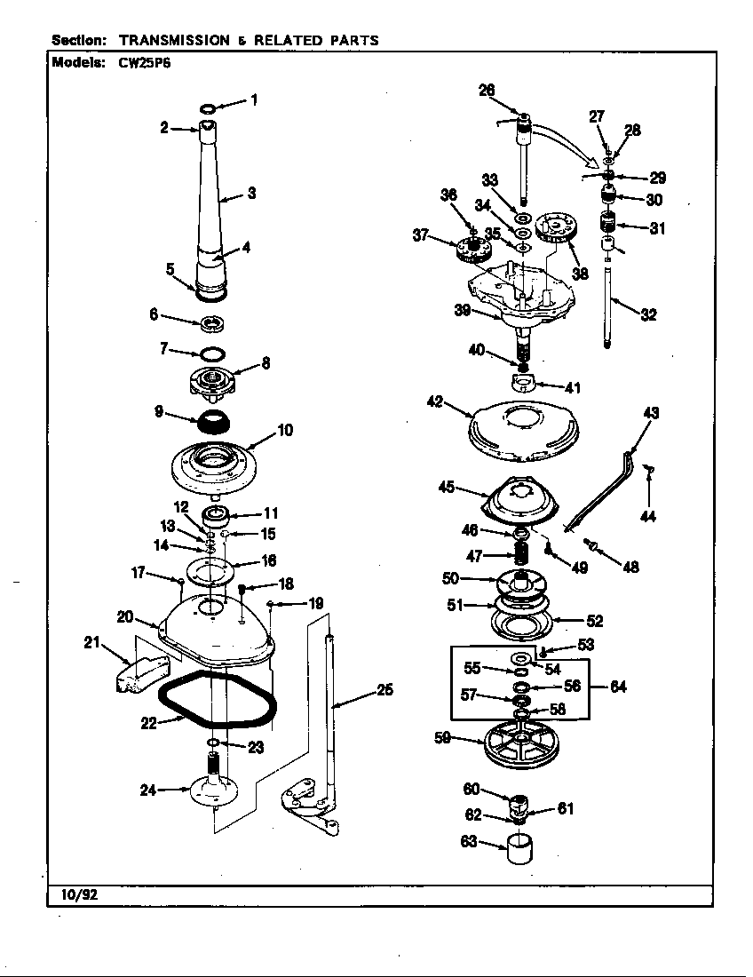 Crosley CW25P6A transmission & related parts (rev. f-k) diagram