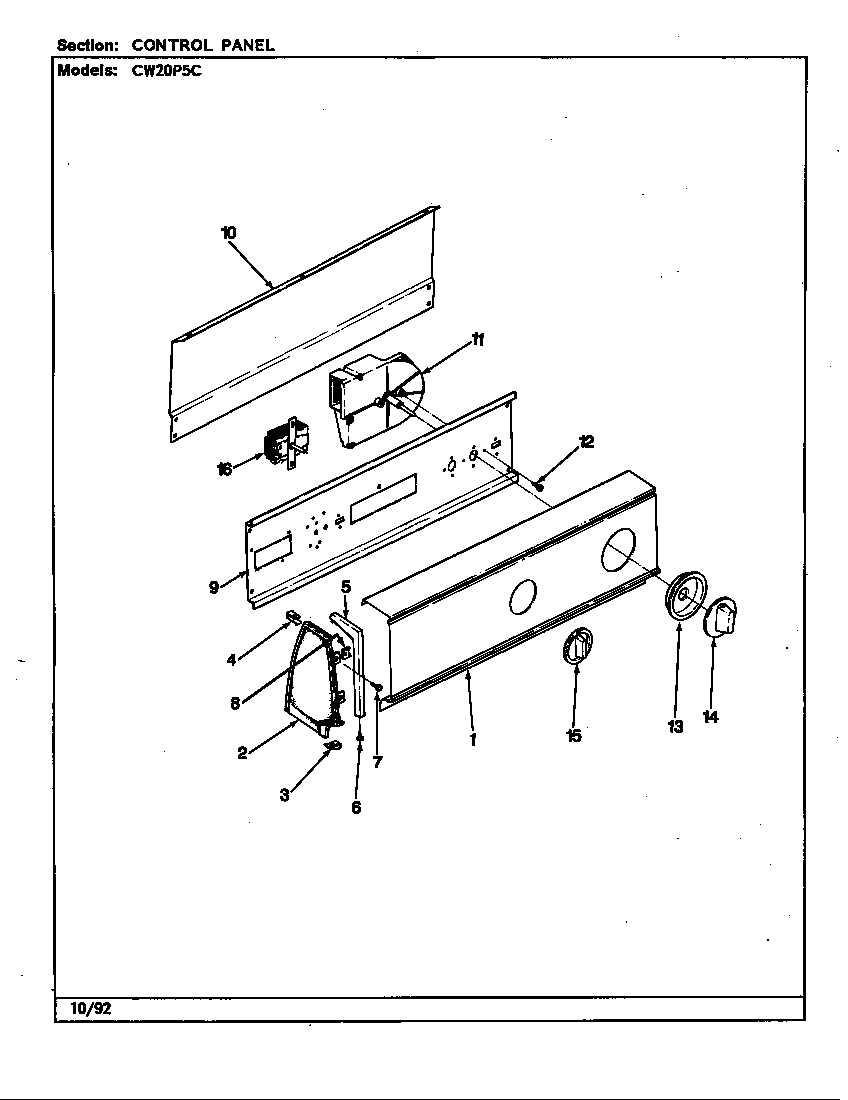 Crosley CW20P5HC control panel (rev. a-e) diagram