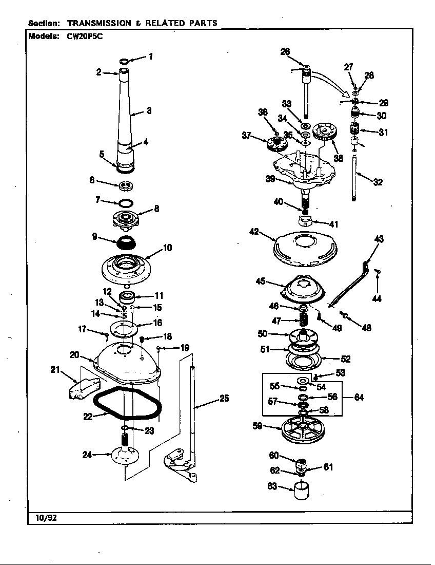 Crosley CW20P5HC transmission & related parts (rev. a-e) diagram