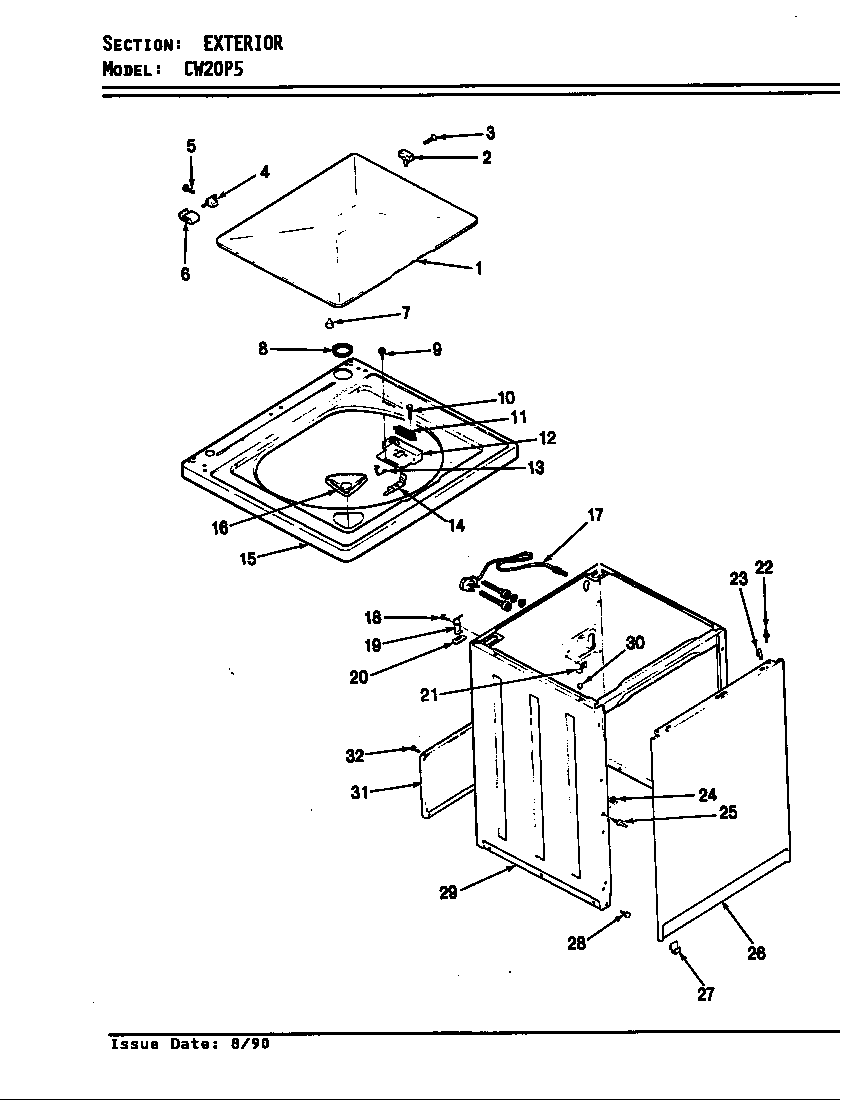 Crosley CW20P5A exterior (orig. rev. a-d) (cw20p5a) (cw20p5w) diagram