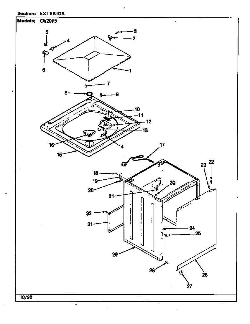 Crosley CW20P5A exterior (rev. f-k) diagram