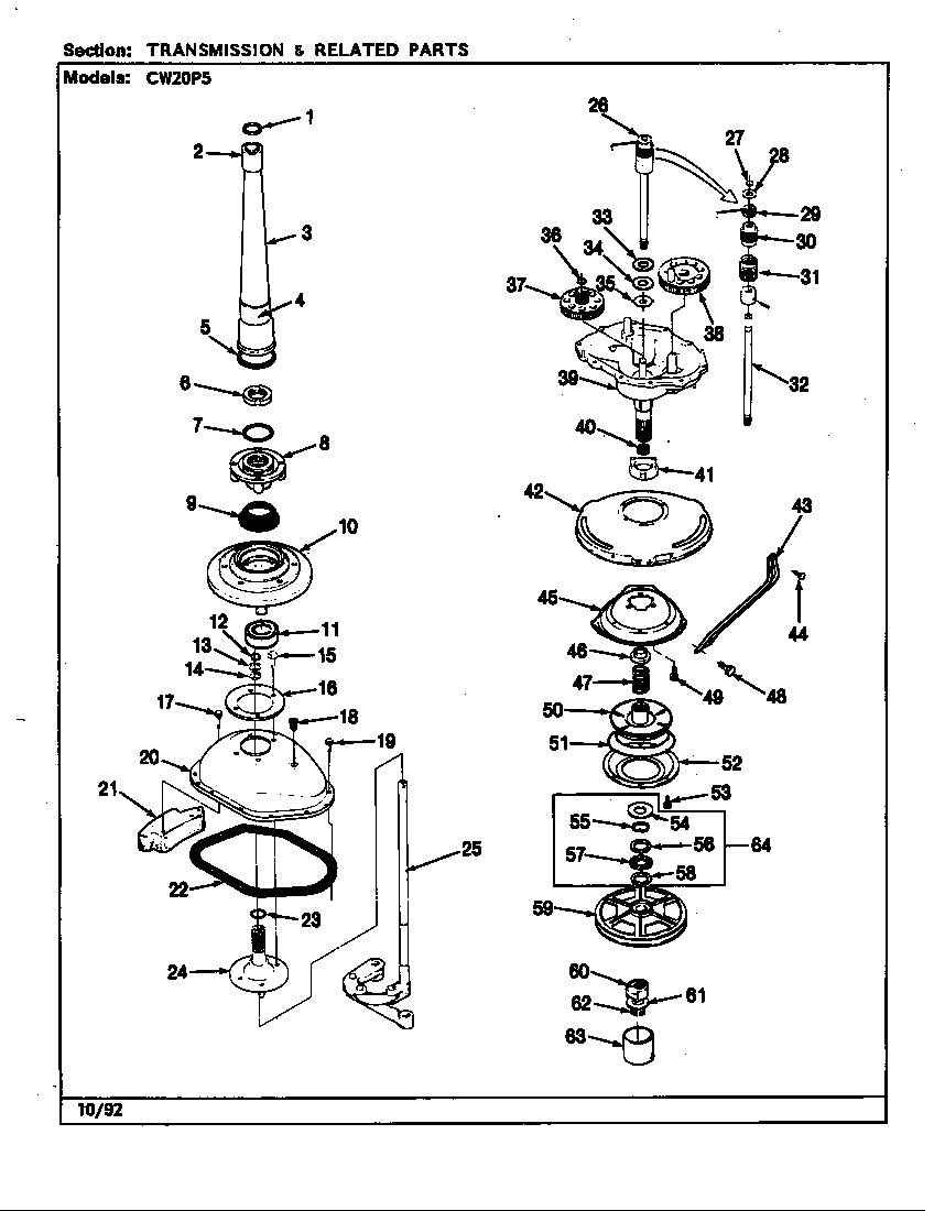 Crosley CW20P5A transmission & related parts (rev. f-k) diagram