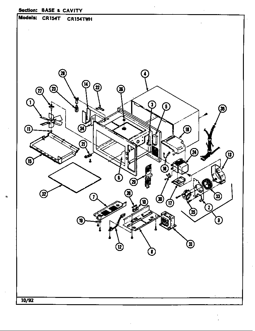Crosley CR154T base & cavity diagram