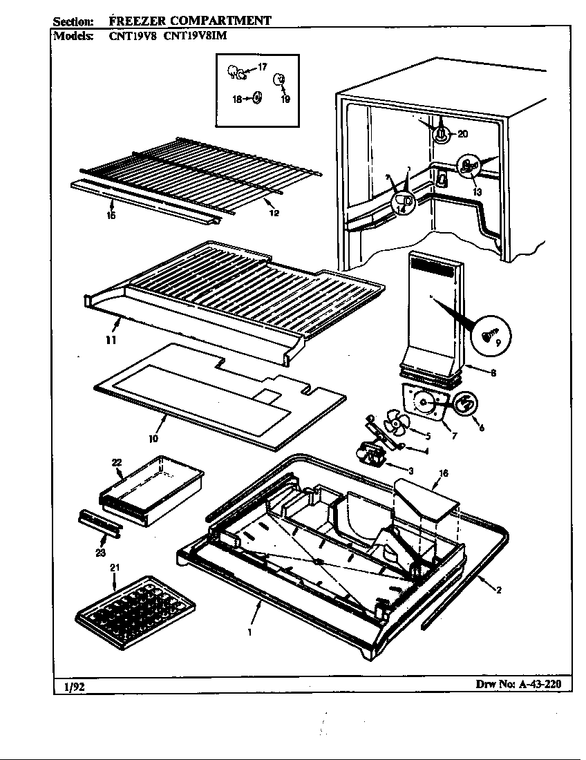 Crosley CNT19V8/AC54A freezer compartment diagram
