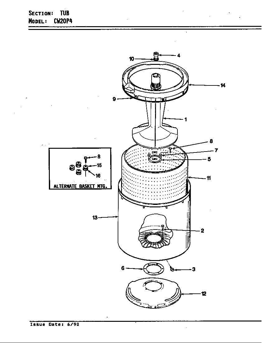 Crosley CW20P4A tub (orig. rev. a-d) diagram