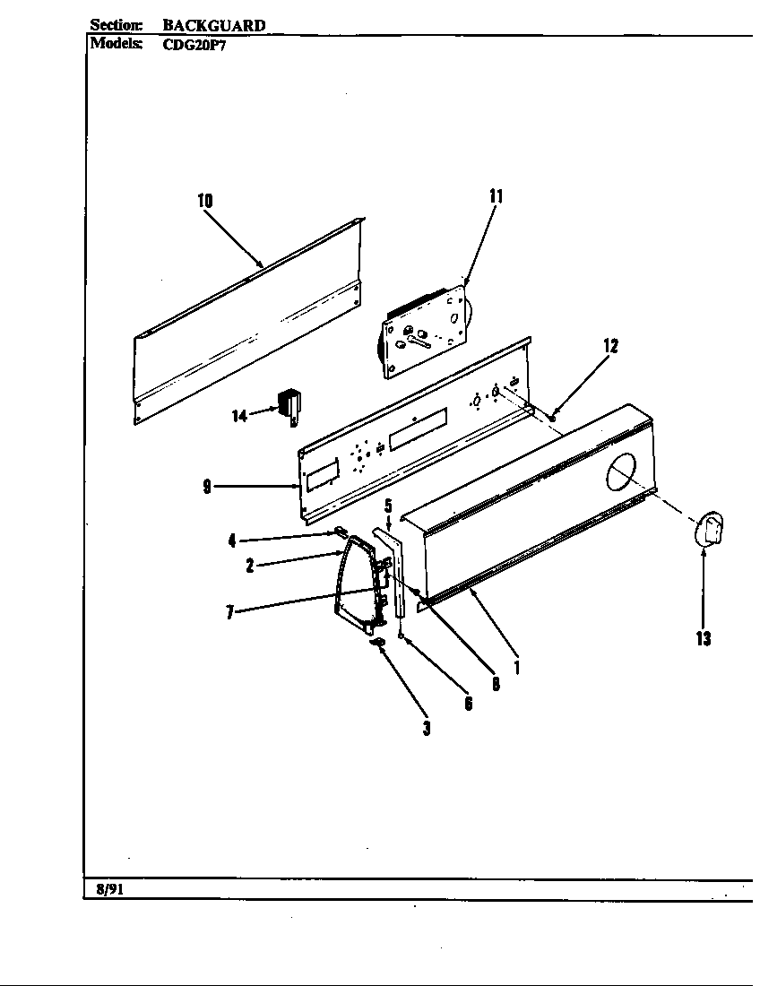 Crosley CDG20P7W control panel diagram