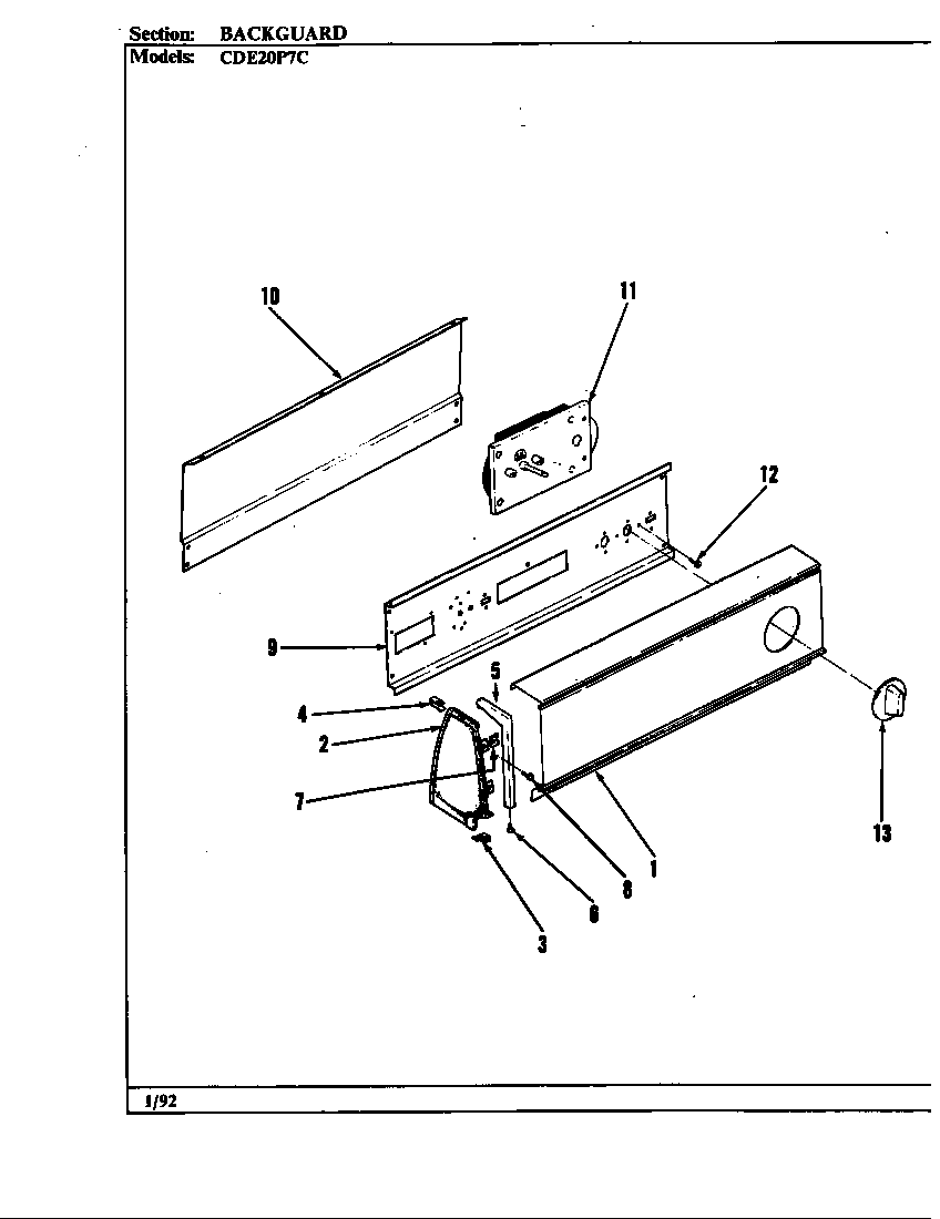 Crosley CDE20P7WC control panel diagram