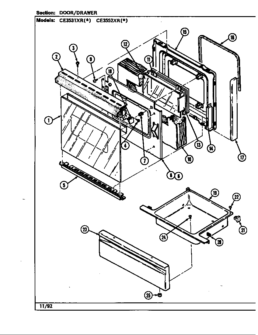 Crosley CE3531WRV door/drawer (ce3531xr*, ce3552xr*) (ce3531xra) (ce3531xrw) (ce3552xra) (ce3552xrw) diagram