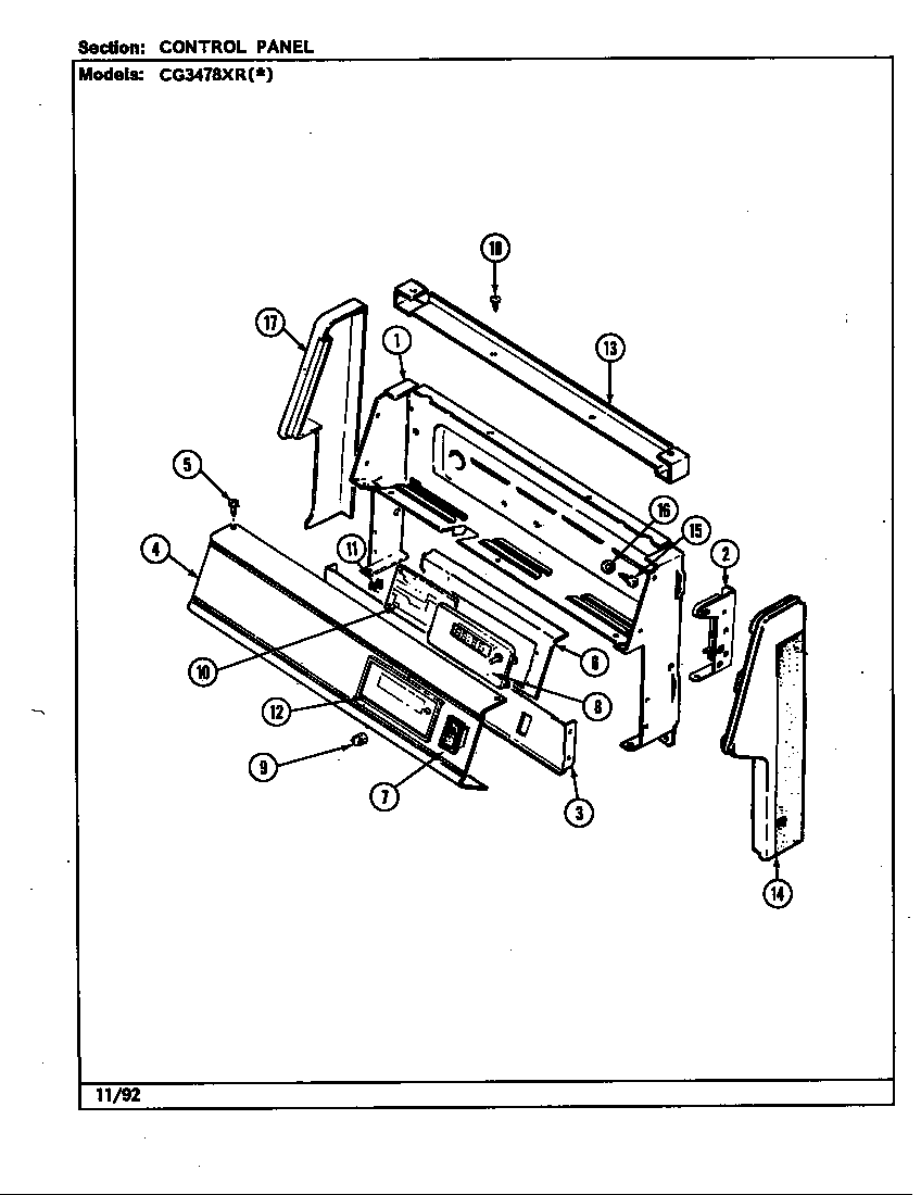 Crosley CG3478XRA control panel diagram